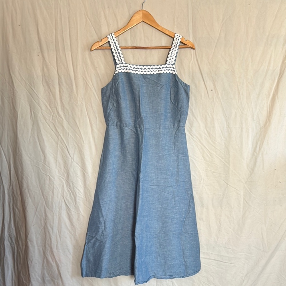 Ann Taylor Blue Midi Dress with White Accents